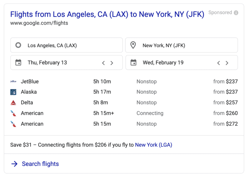 Google removes 'ads' and 'sponsored' labels from flight search results -