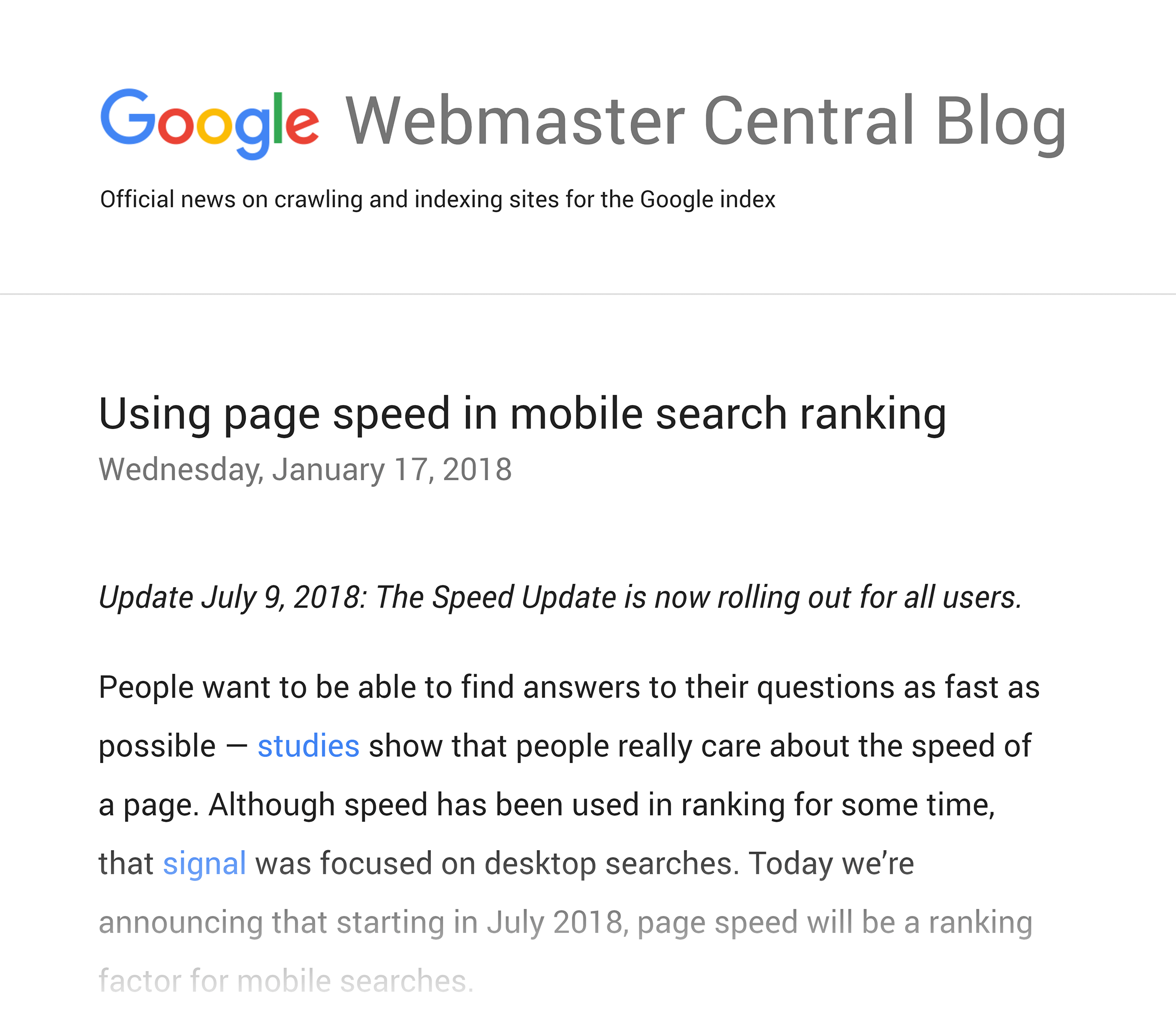Google blog – Using page speed in mobile search We Analyzed 11.8 Million Google Search Results. Here’s What We Learned About SEO