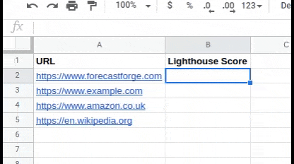 How to show Lighthouse Scores in Google Sheets with a custom function