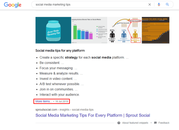 10 Featured Snippet Optimization Tips: How to Win Spot Zero | Example of dated Content in Featured Snippet