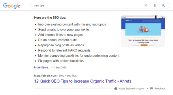 10 Featured Snippet Optimization Tips: How to Win Spot Zero | Featured Snippet List Example
