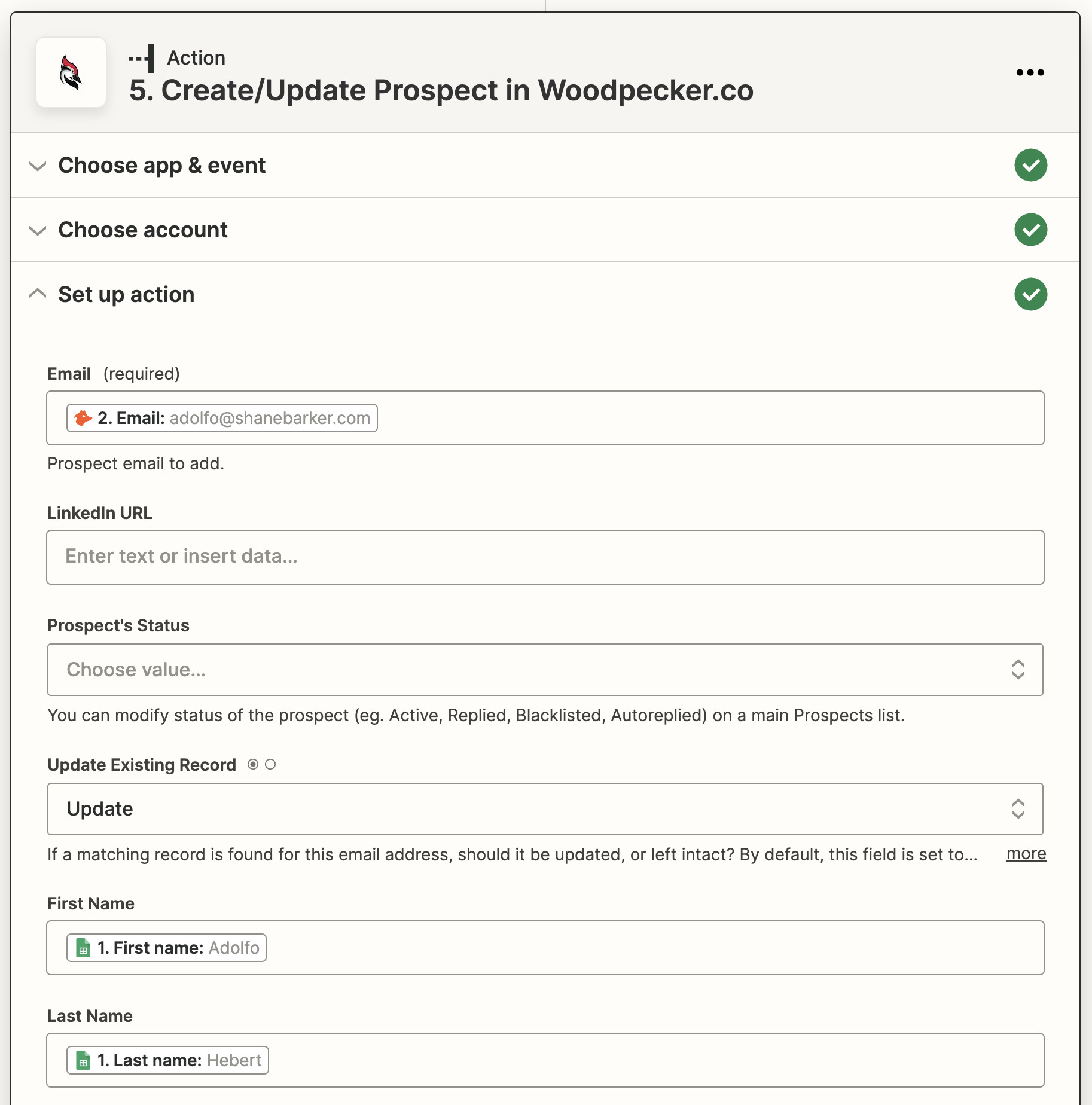How to Automate Dull SEO Tasks | Action step: Create/Update Prospect in Woodpecker.co