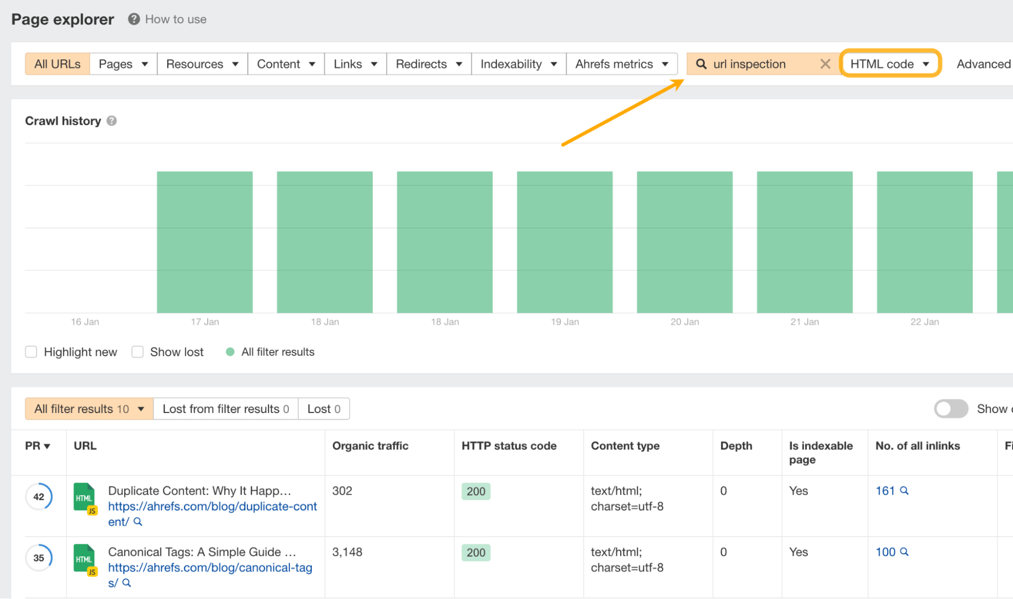 12 Things That Only Ahrefs Can Do | Page explorer report, via Ahrefs' Site Audit