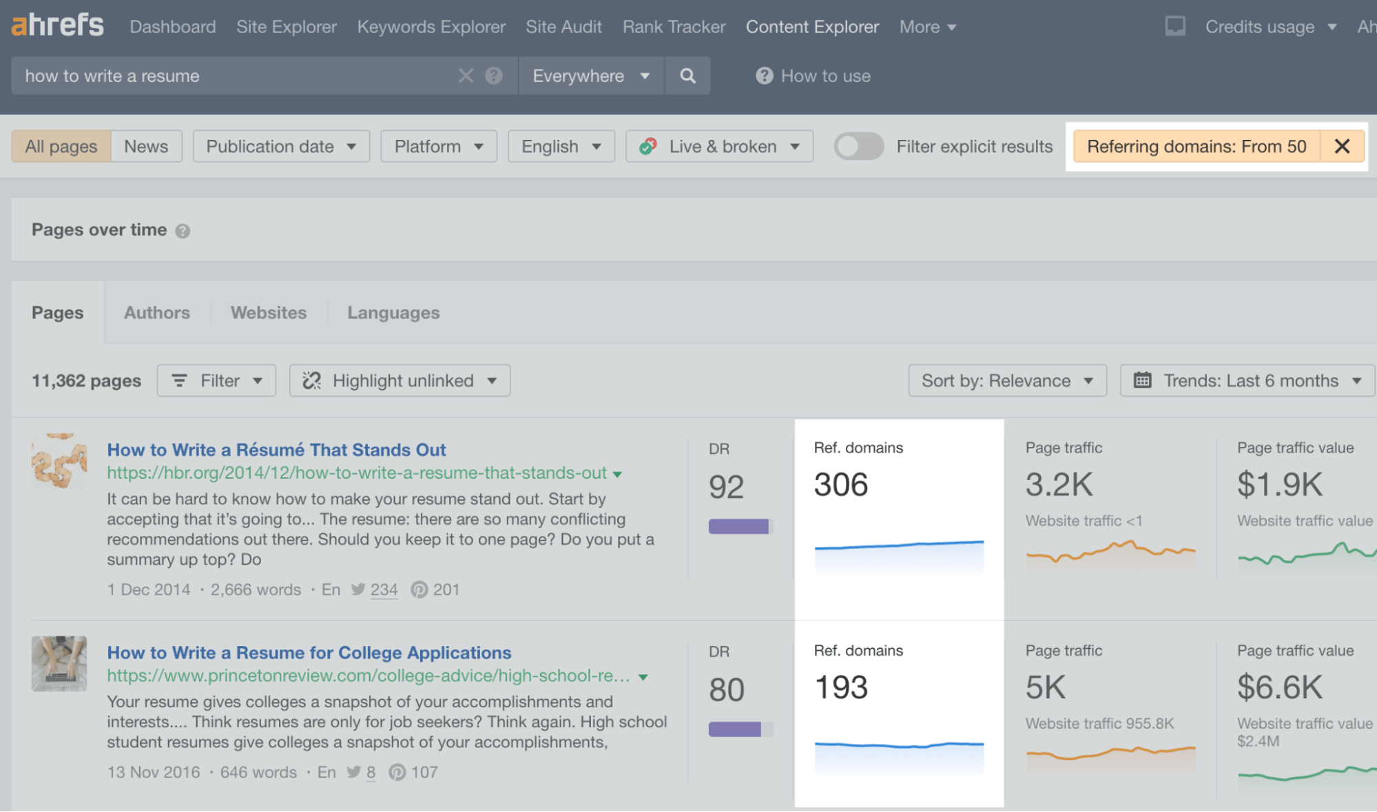 How to Execute the Skyscraper Technique (And Get Results) | Referring domains filters selected in Ahrefs' Content Explorer