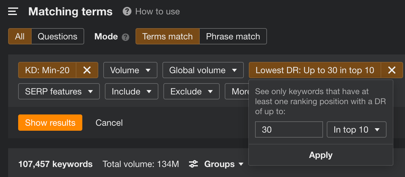 8 Most Important Types of Keywords for SEO | "Lowest DR" filter in Keywords Explorer