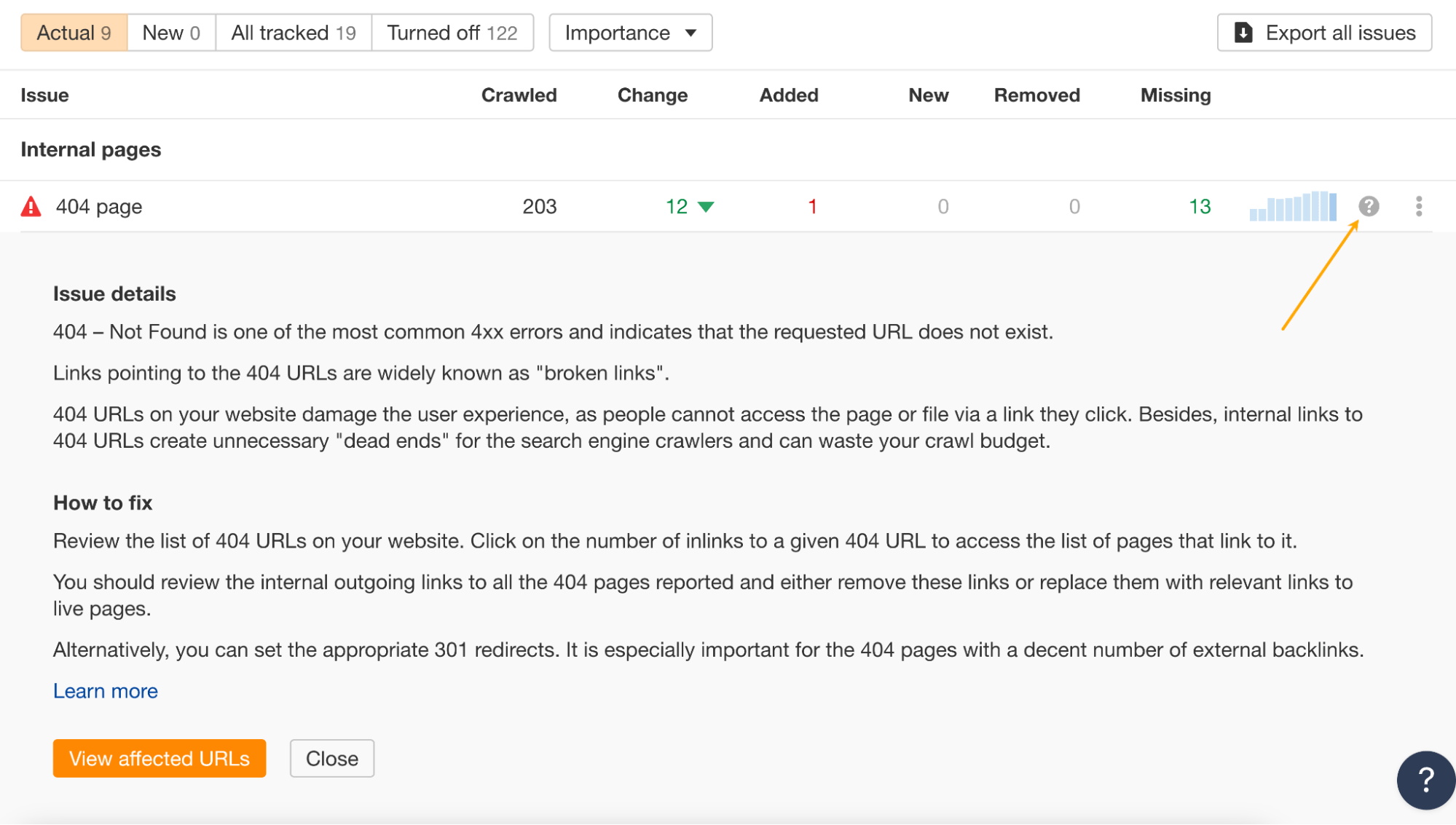 How to Measure SEO Performance & Results (The Right Way) | Issue detail in Ahrefs' Site Audit