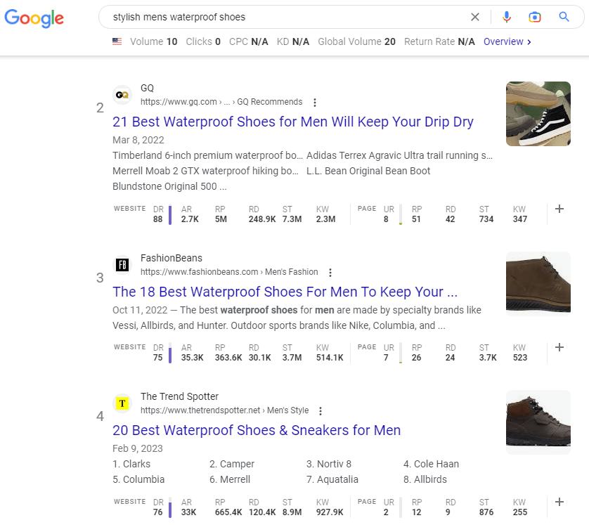 E-commerce Marketing 101: How to Maximize Sales | Google search results for "stylish mens waterproof shoes"