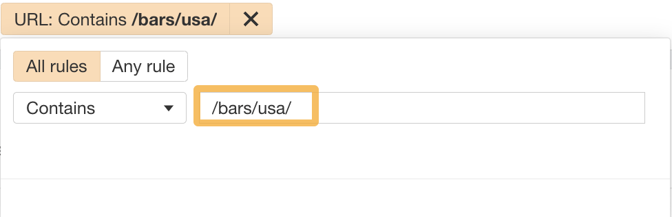 SEO for Multiple Locations (Beginner's Guide) | URL filter for USA bars, via Ahrefs' Site Explorer