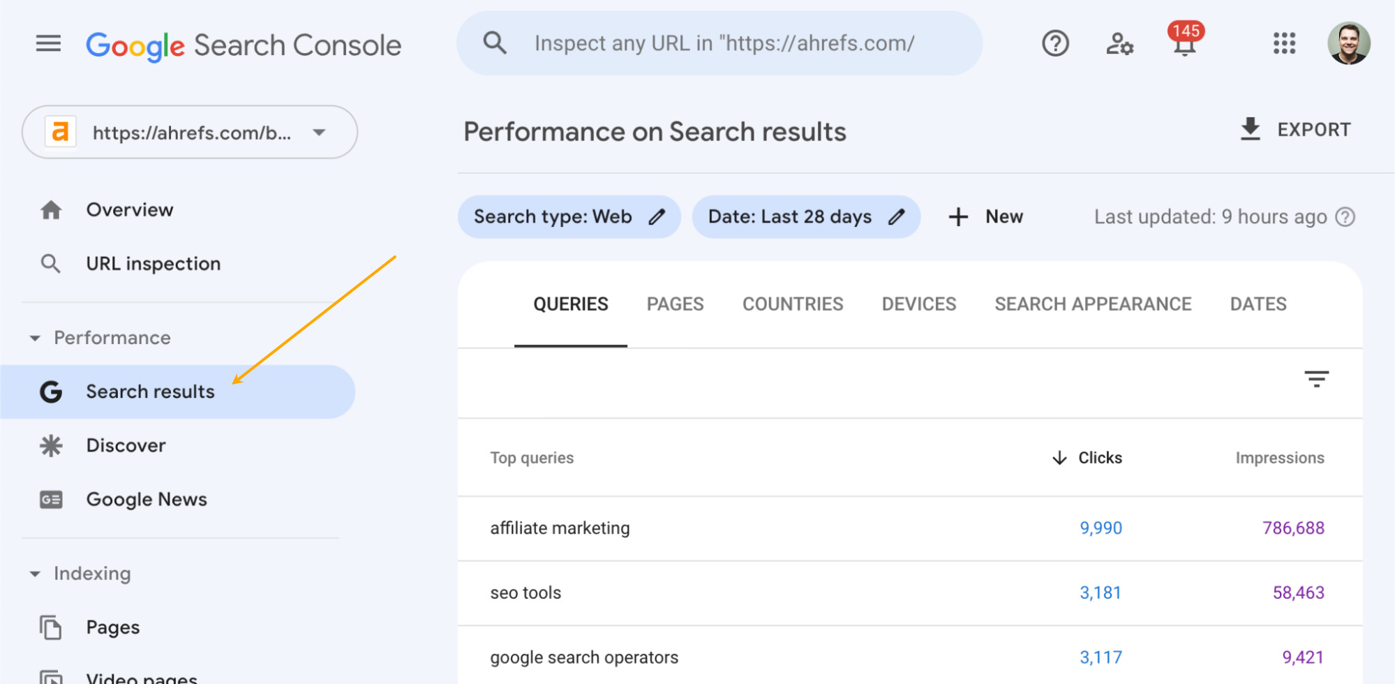 The 9 Best Keyword Research Tools | Search results report in Google Search Console