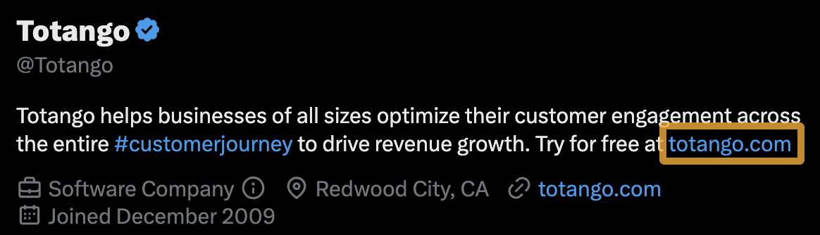 We Studied 100 SaaS Twitter Profiles to Uncover Top Trends: Here's What We Found | Totango links to its homepage in its bio