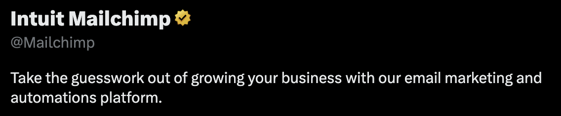 We Studied 100 SaaS Twitter Profiles to Uncover Top Trends: Here's What We Found | Mailchimp's bio explains what the product does