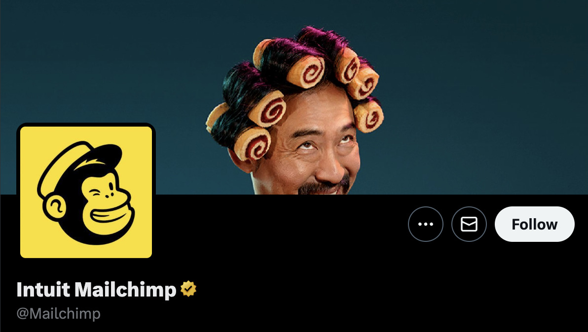 We Studied 100 SaaS Twitter Profiles to Uncover Top Trends: Here's What We Found | Zany banner from Mailchimp (this actually ties to a marketing campaign)