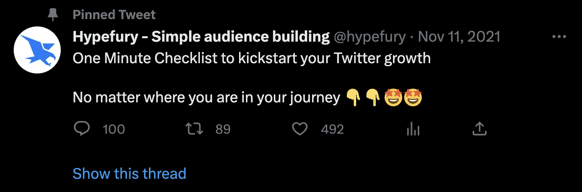 We Studied 100 SaaS Twitter Profiles to Uncover Top Trends: Here's What We Found | Hypefury's pinned tweet is a thread