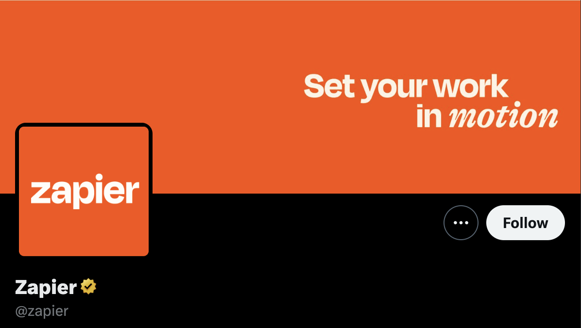 We Studied 100 SaaS Twitter Profiles to Uncover Top Trends: Here's What We Found | Mission statement Twitter banner from Zapier