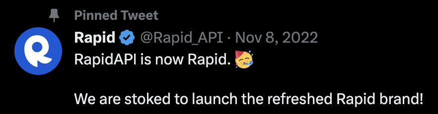 We Studied 100 SaaS Twitter Profiles to Uncover Top Trends: Here's What We Found | Rapid's pinned tweet announces a rebrand