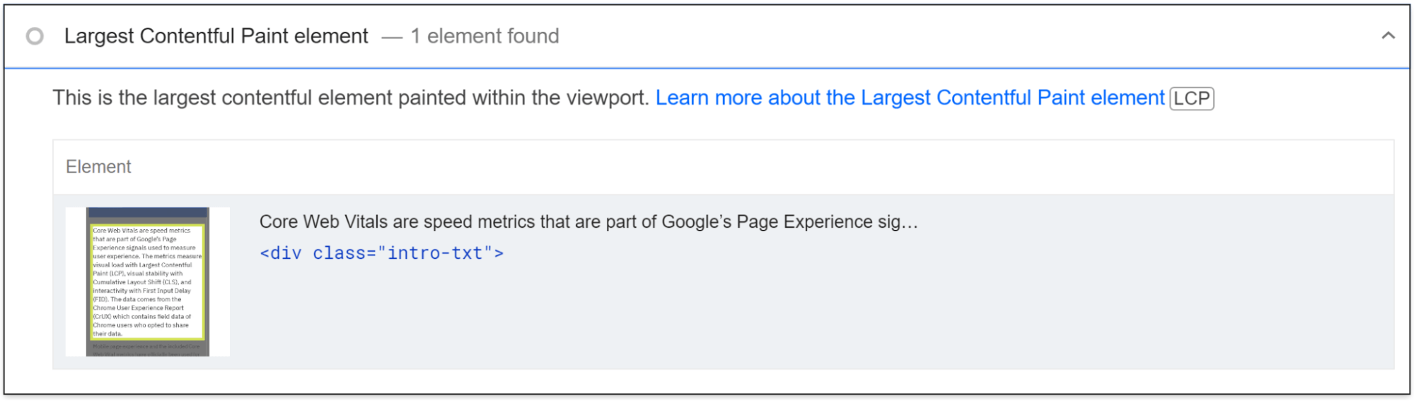 Largest Contentful Paint (LCP) – Defined, Measured, & How to Fix | Identify your LCP element with PageSpeed Insights