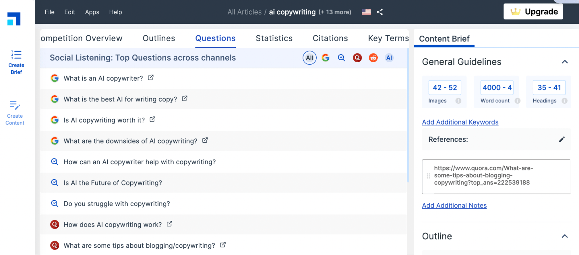 AI Copywriting (Tools to Improve Efficiency) | Scalenut "Questions" dashboard