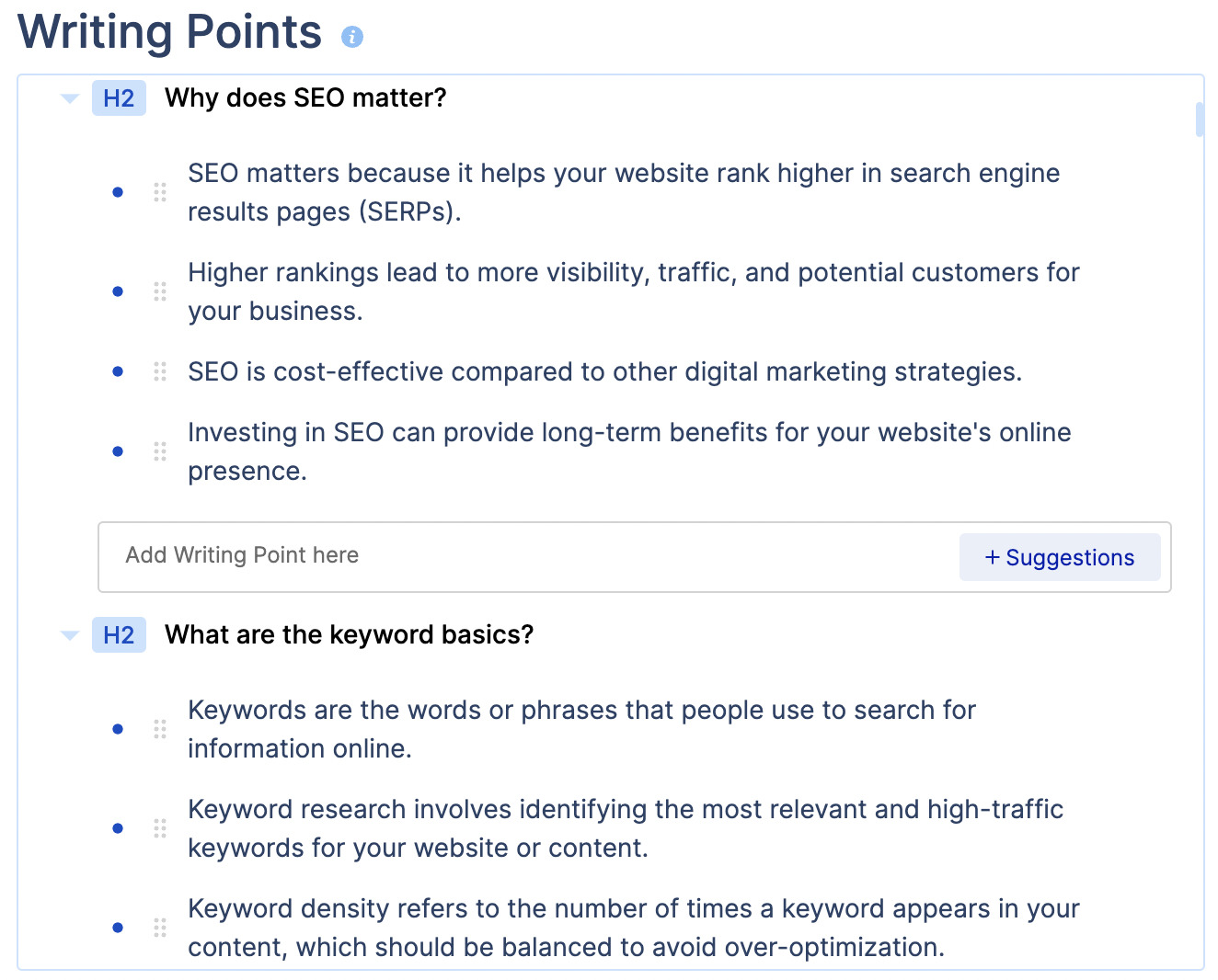 AI Copywriting (Tools to Improve Efficiency) | Writing points generated by Scalenut