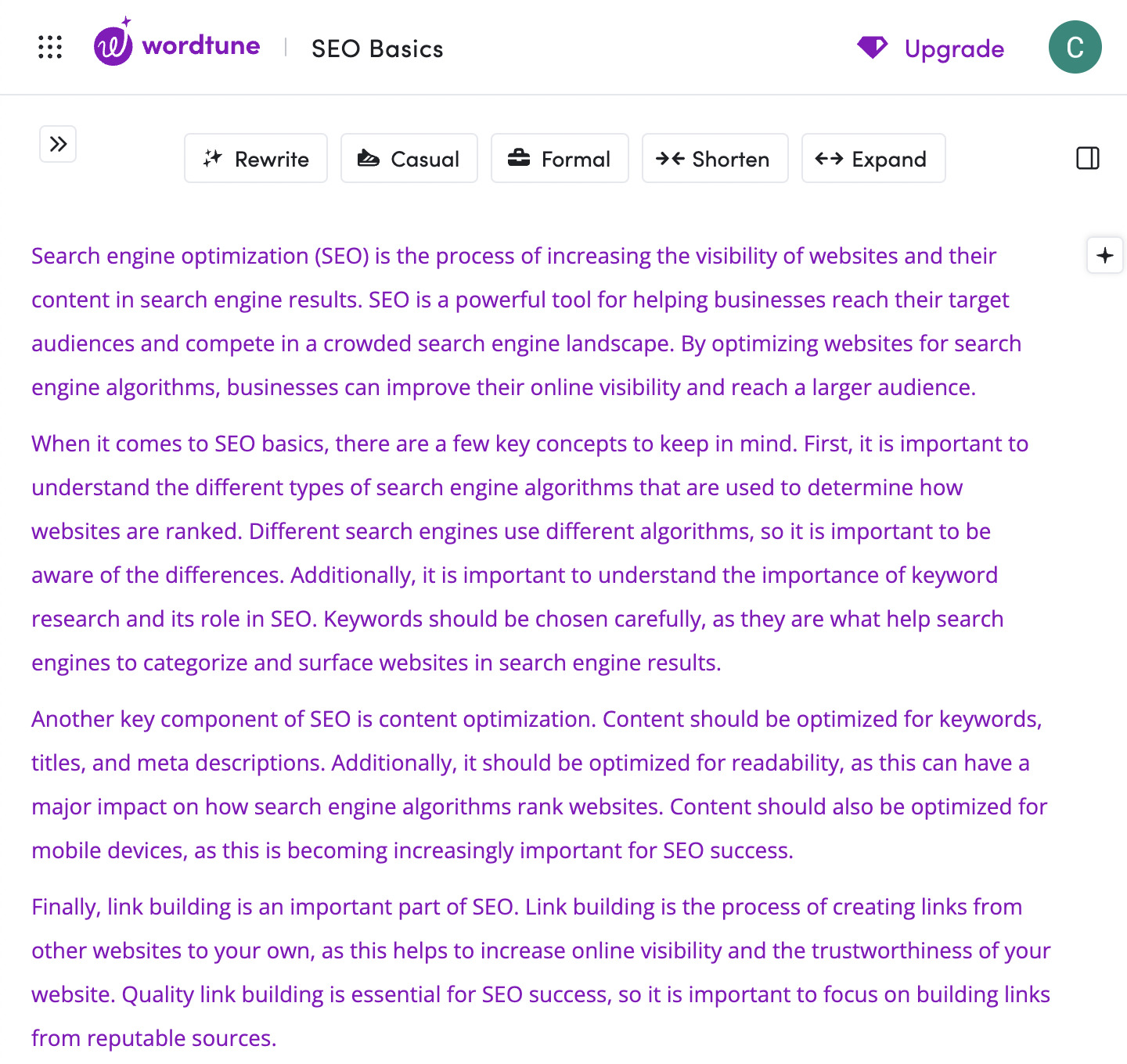 AI Copywriting (Tools to Improve Efficiency) | Wordtune example output