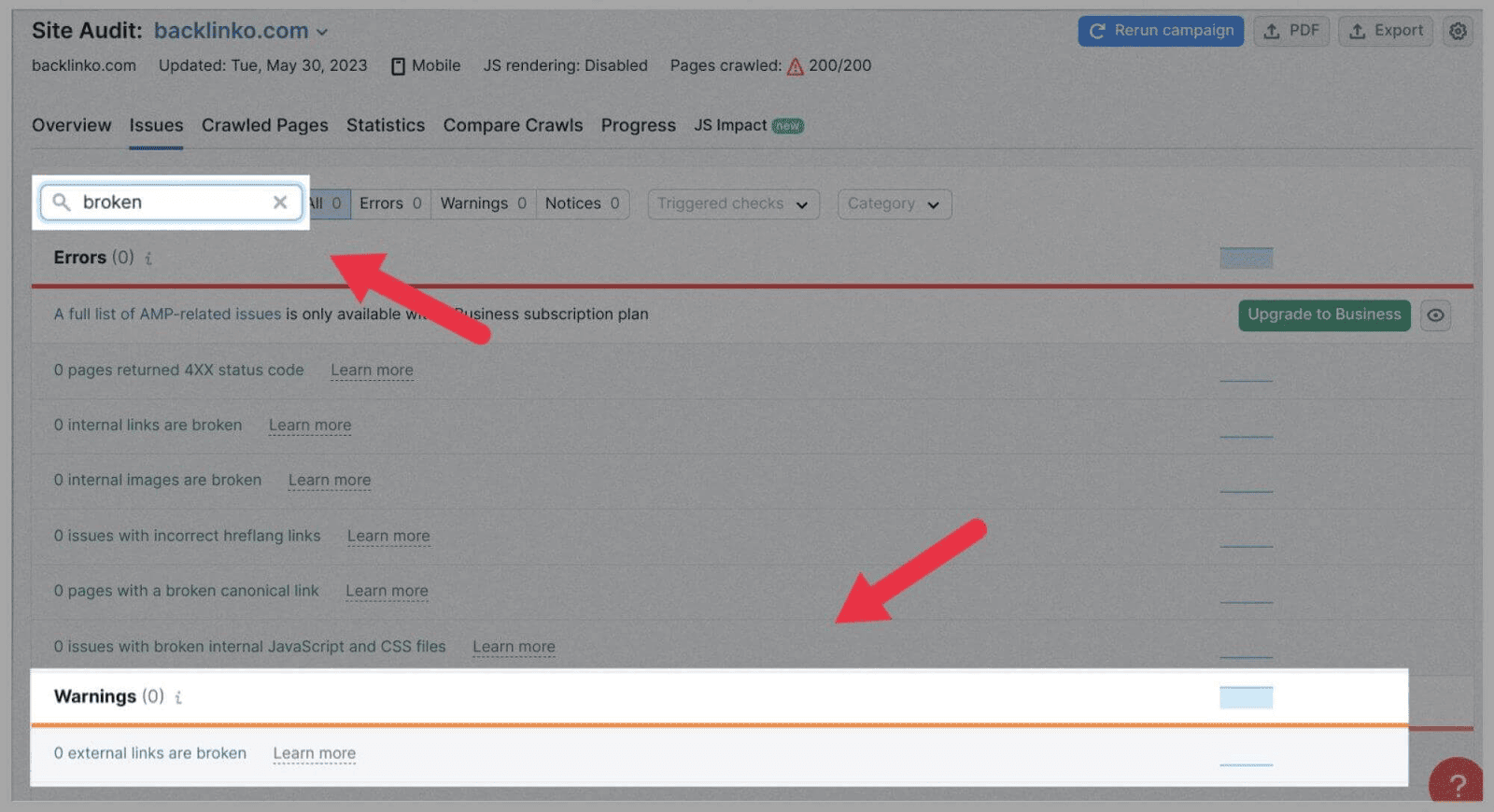 Warnings-tab How to Find (and Fix) Broken Links
