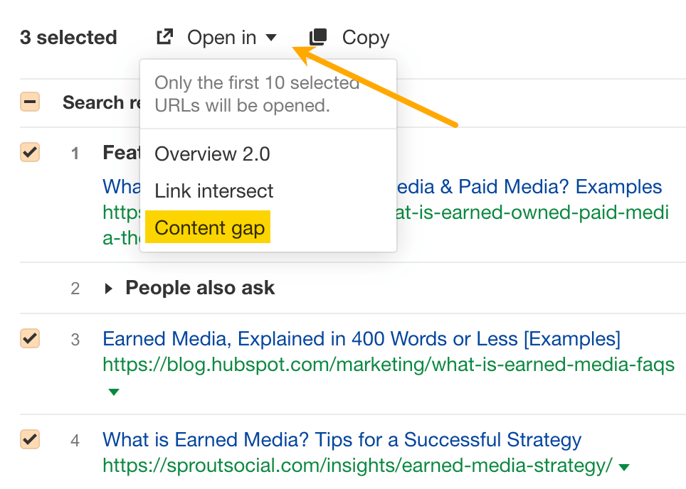 How to Improve SEO: 15 Tactics to Boost Your Rankings (That Don't Require New Content) | Finding content gap opportunities in top-ranking pages, via Ahrefs' Keywords Explorer