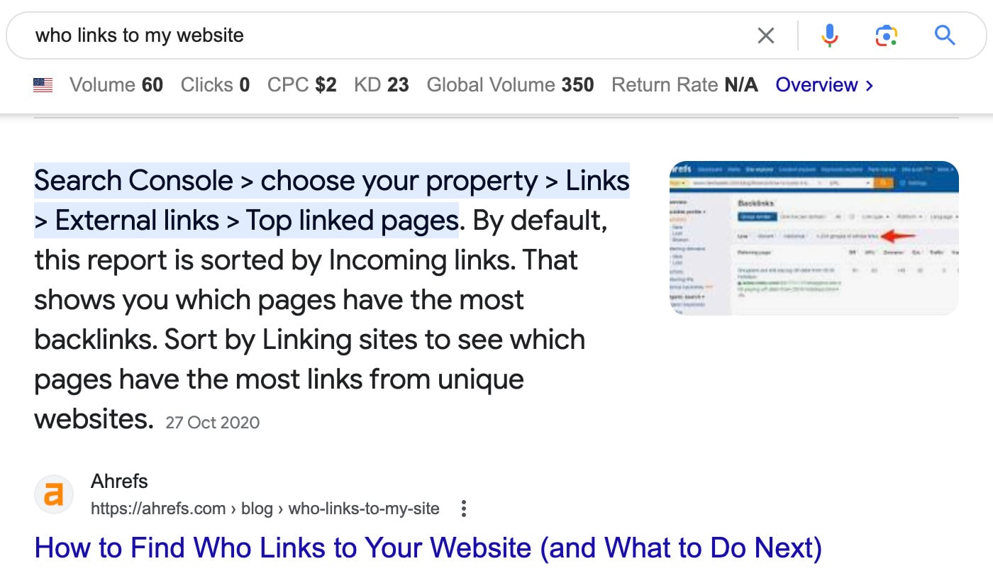 How to Improve SEO: 15 Tactics to Boost Your Rankings (That Don't Require New Content) | Example of a featured snippet