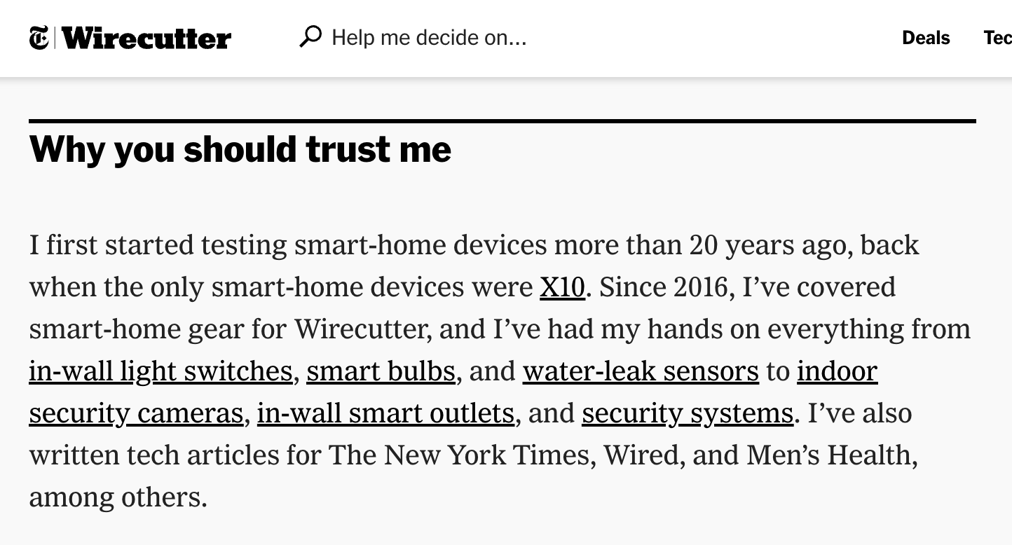 SEO Copywriting: What It Is & How to Do It | Wirecutter's "why you should trust me" section