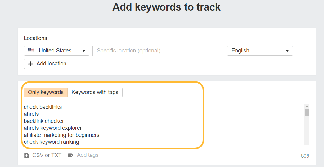 Continuous SEO: Can You "Complete" SEO? | Entering keyword list into Ahrefs' Rank Tracker