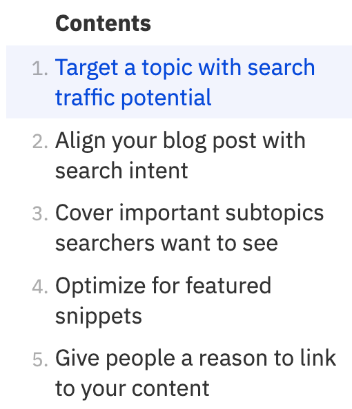 SEO Copywriting: What It Is & How to Do It | Table of contents example