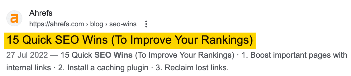 How to Improve SEO: 15 Tactics to Boost Your Rankings (That Don't Require New Content) | Title tag in Google search