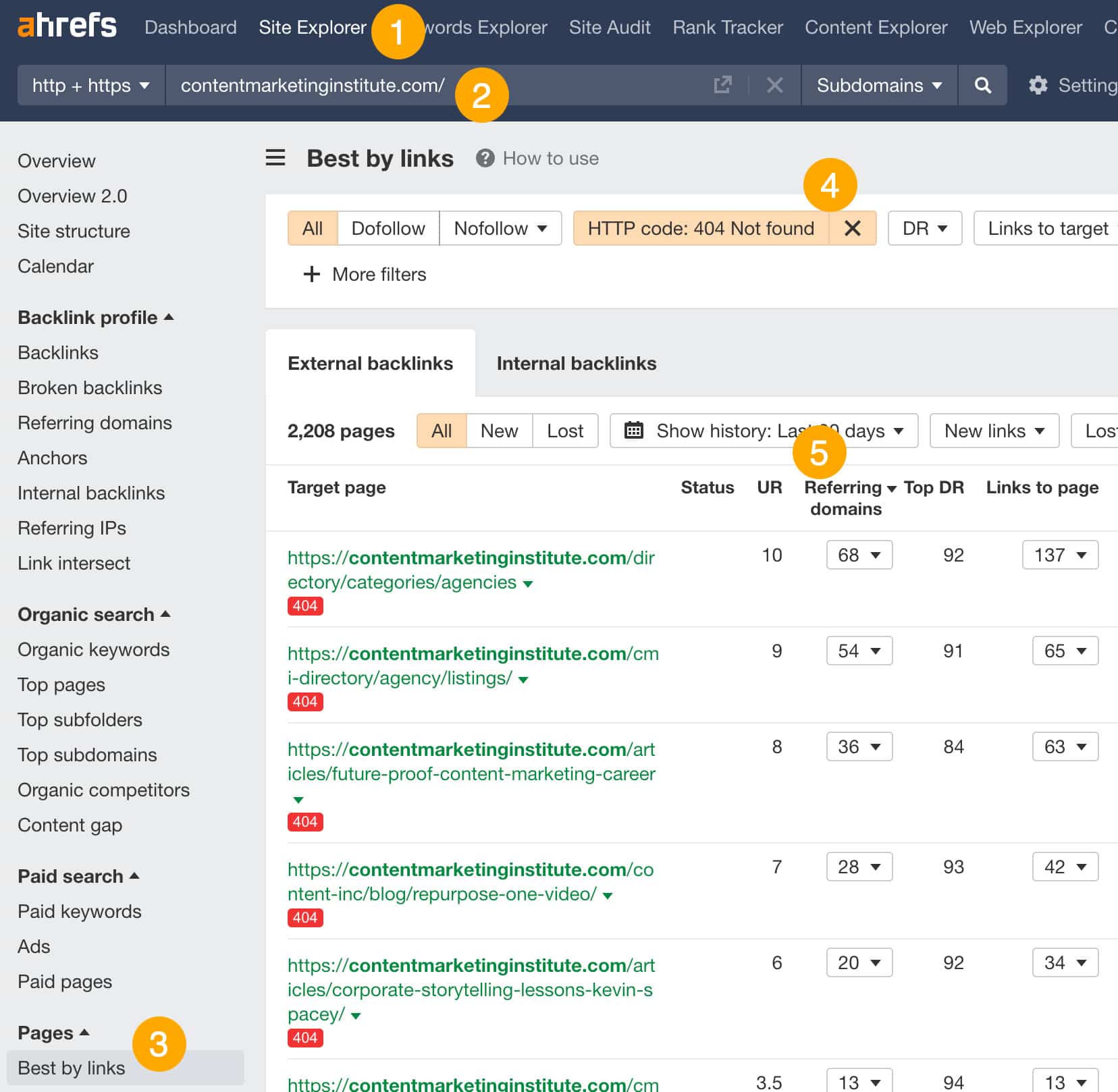 How to Improve SEO: 15 Tactics to Boost Your Rankings (That Don't Require New Content) | Finding broken pages to fix, via Ahrefs' Site Explorer
