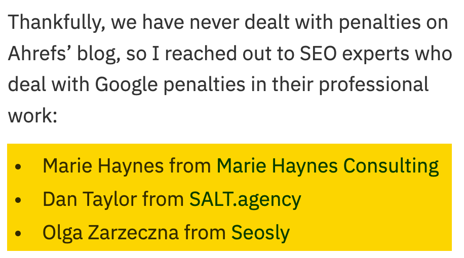 SEO Copywriting: What It Is & How to Do It | The three experts who were interviewed for an Ahrefs blog post on Google penalties
