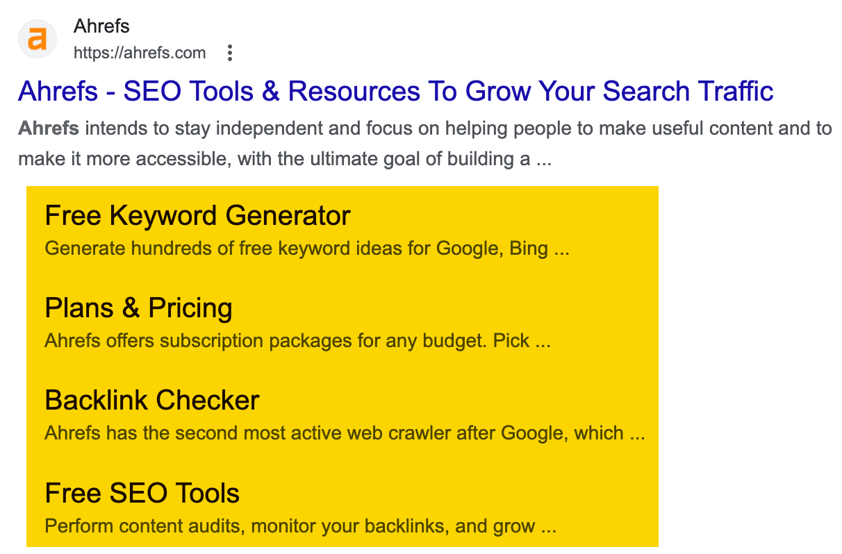 How to Improve SEO: 15 Tactics to Boost Your Rankings (That Don't Require New Content) | Example of sitelinks