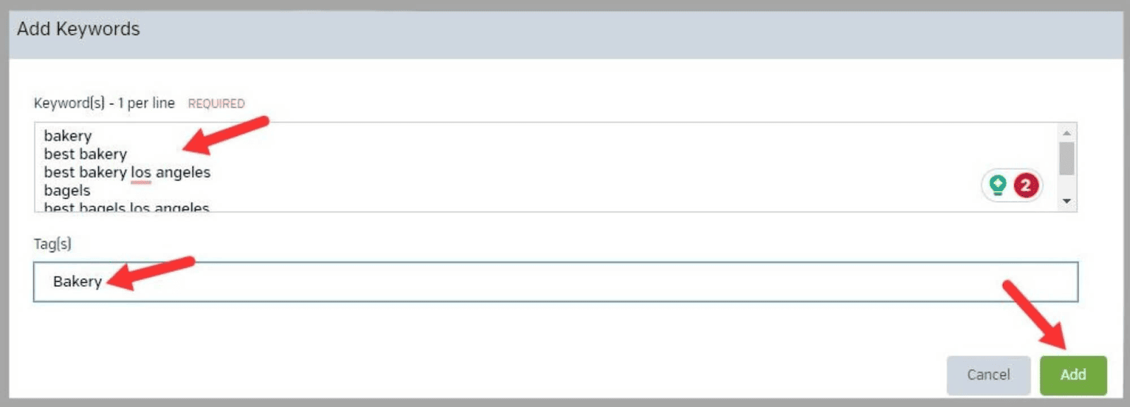 Raven tools 66 Add your keywords