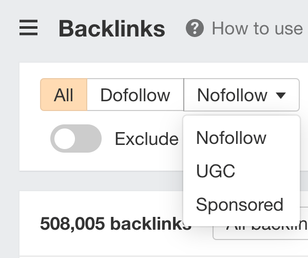 What Are Backlinks in SEO? Everything You Need to Know | Filtering backlinks by rel attributes in Ahrefs
