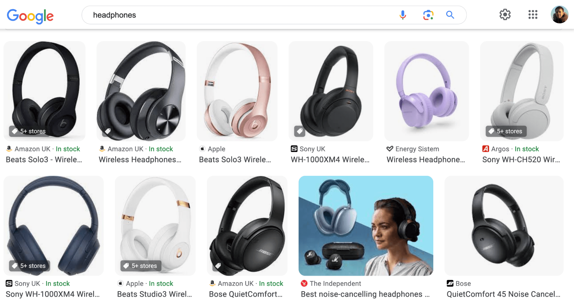 Master E-commerce SEO in 2023: Beginner's Guide | Headphones SERP, via Google Images