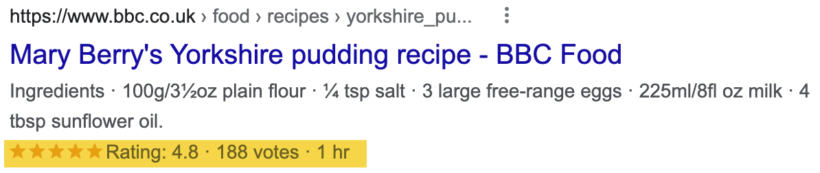 13 SEO Techniques for More Traffic | Example of rich snippet on a Google SERP