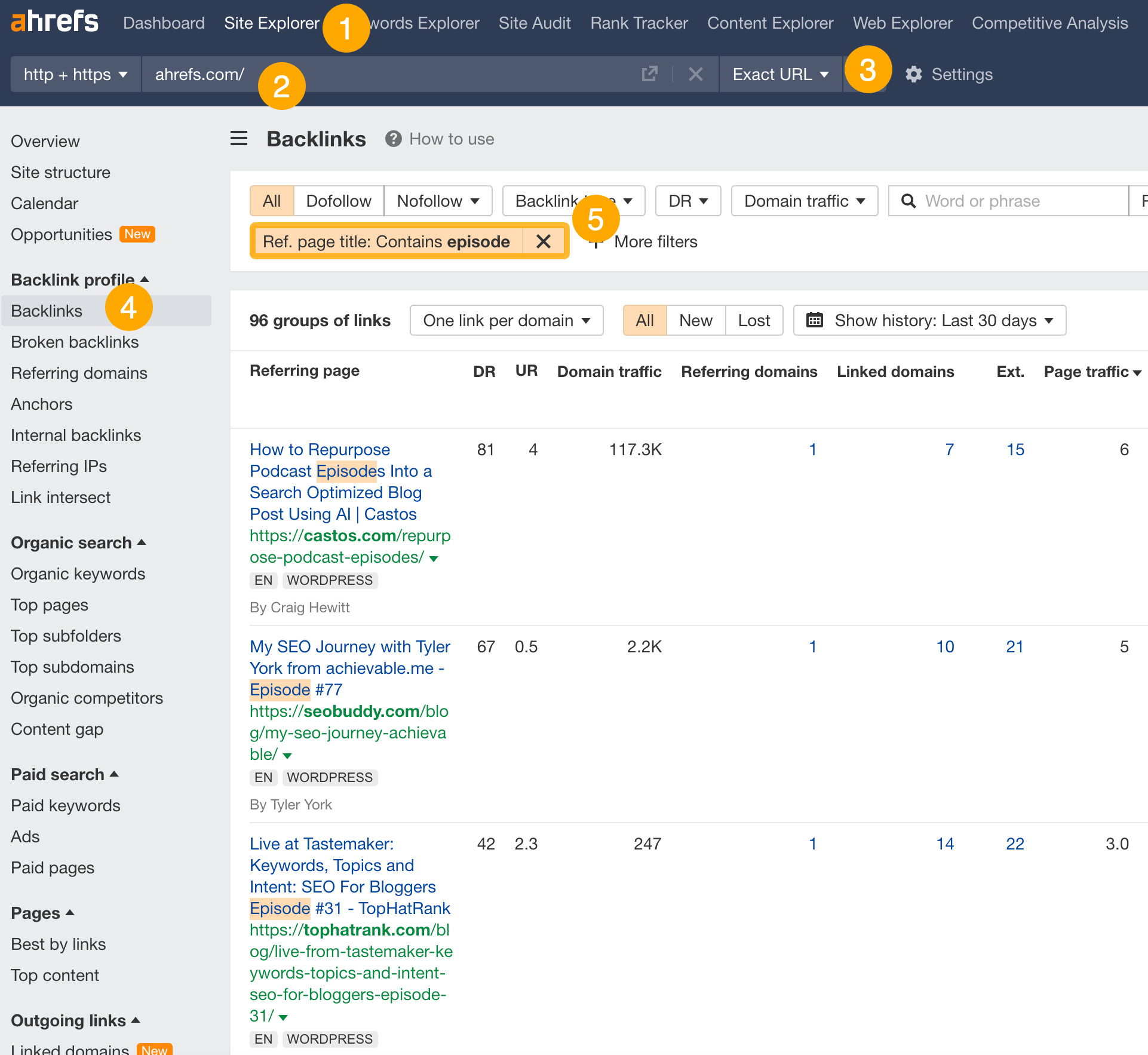 21 Proven Ways to Drive Traffic to Your Website | Finding podcast opportunities using Ahrefs' Site Explorer