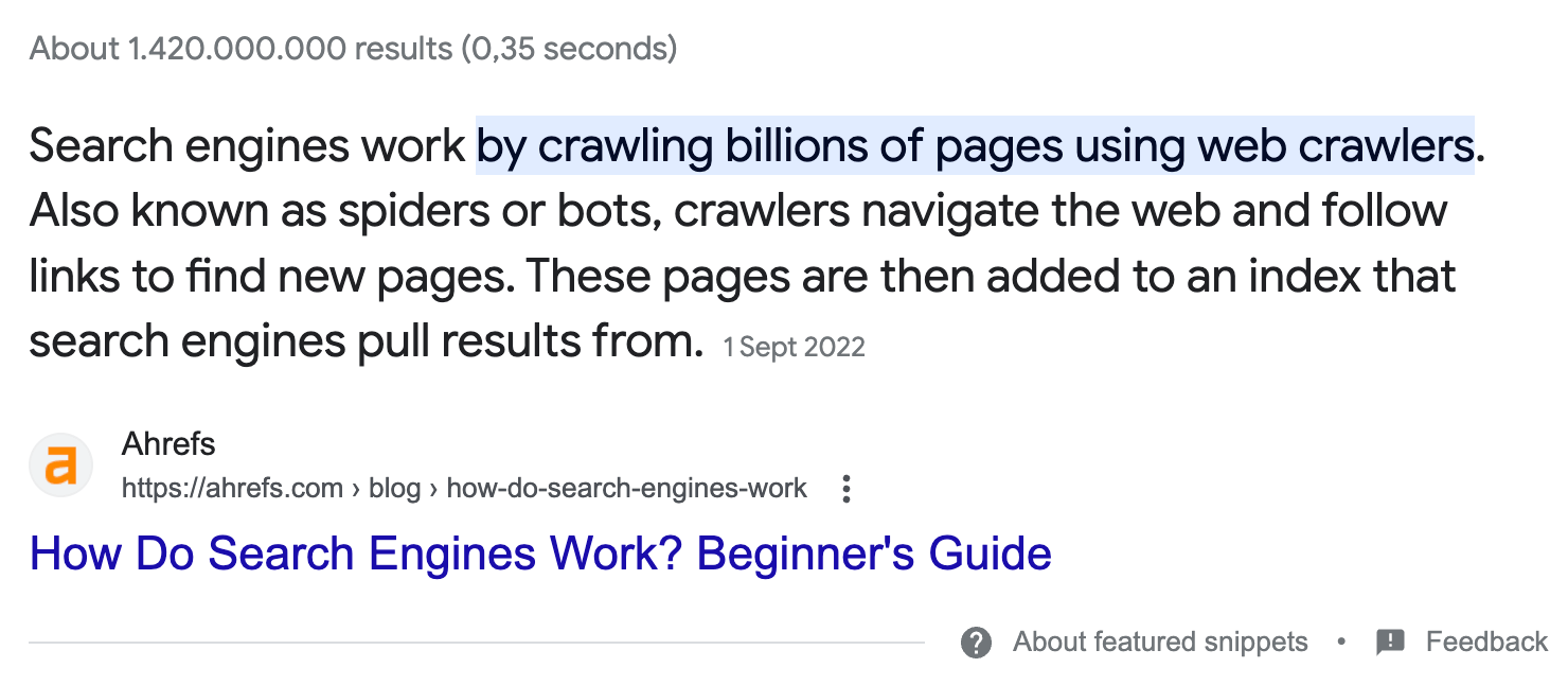 13 SEO Techniques for More Traffic | Example featured snippet on a Google SERP
