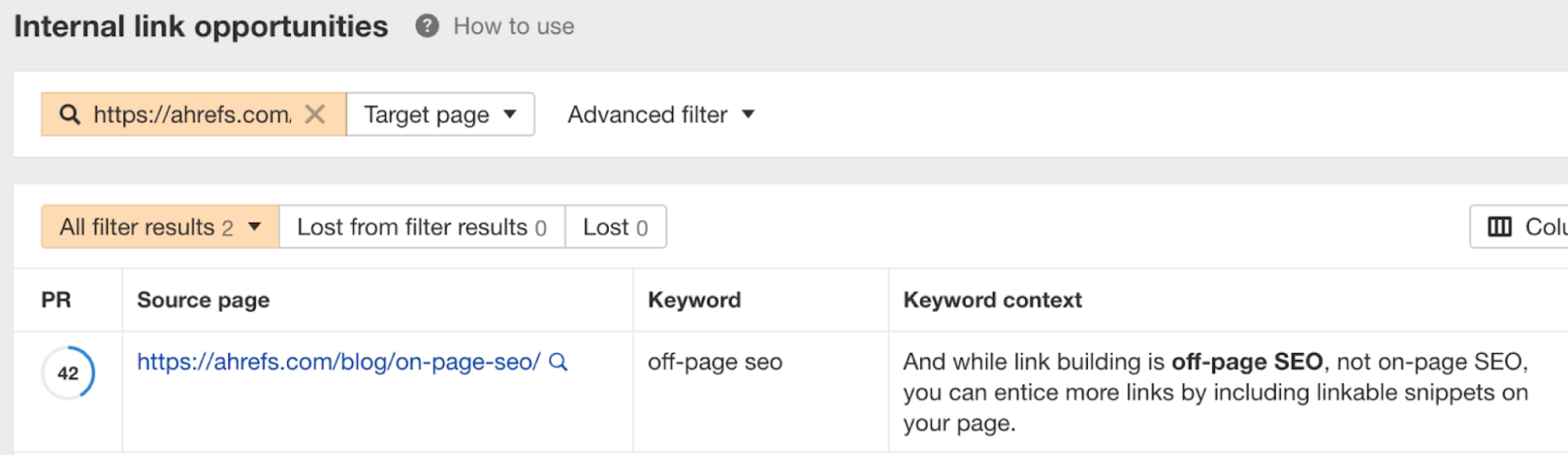 13 SEO Techniques for More Traffic | Link opportunities report results, via Ahrefs' Site Audit