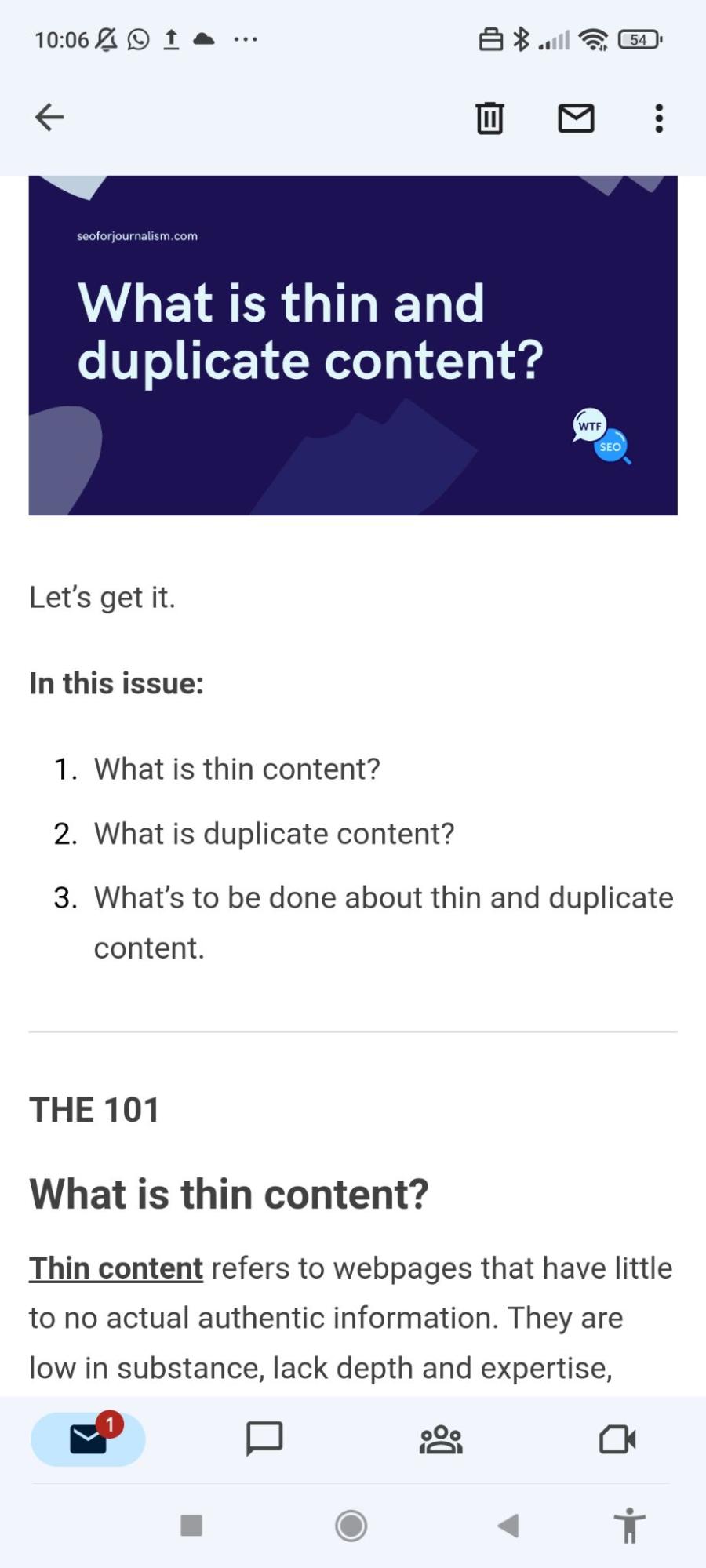 I Subscribed to 71 SEO Newsletters. Here Are My 10 Favorites | Inbox screenshot of the WTF is SEO? newsletter