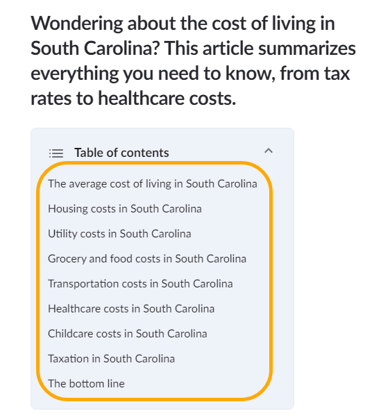 Programmatic SEO, Explained for Beginners | Article about the cost of living in South Carolina