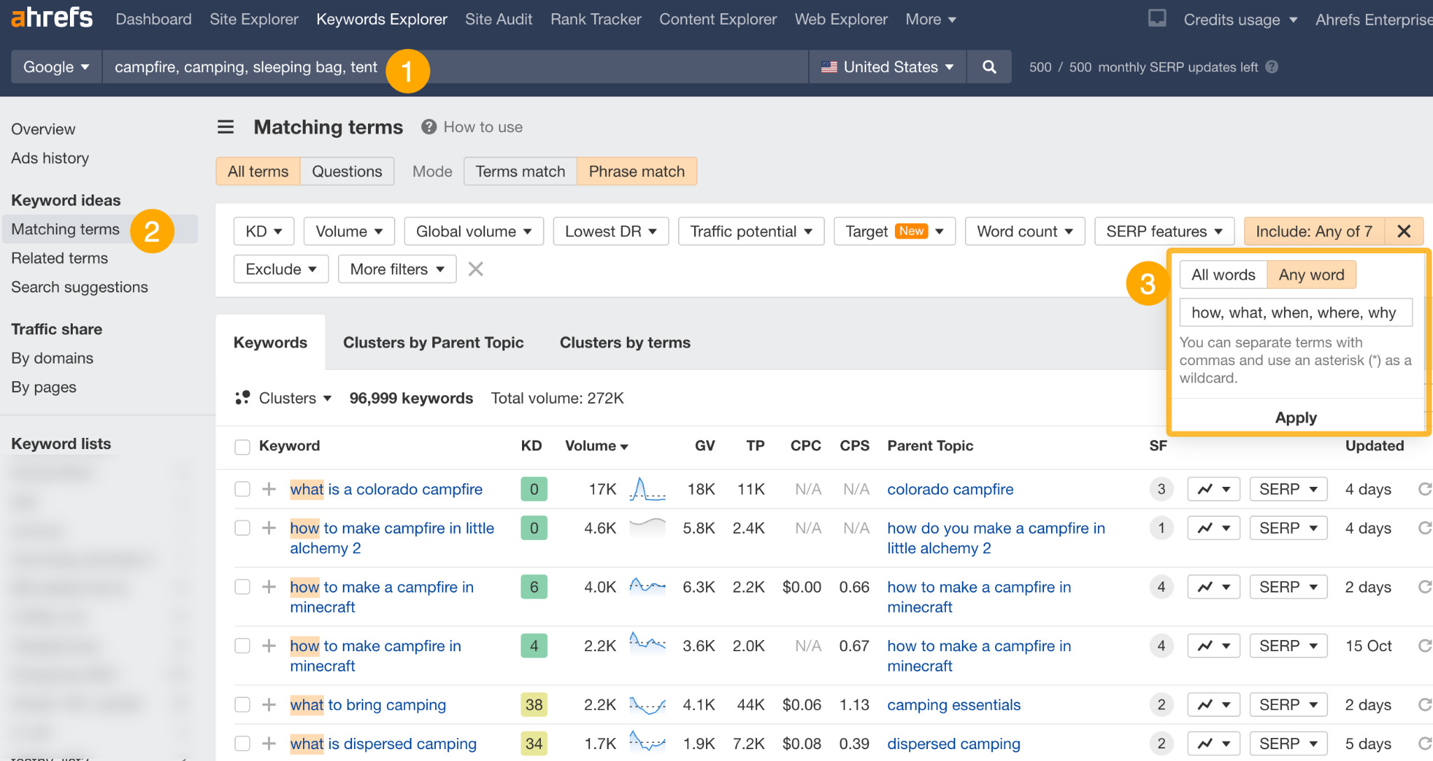 The Official Ahrefs Tutorial: How to Use Ahrefs to Improve SEO | Finding informational keywords using the Include filter in Keywords Explorer