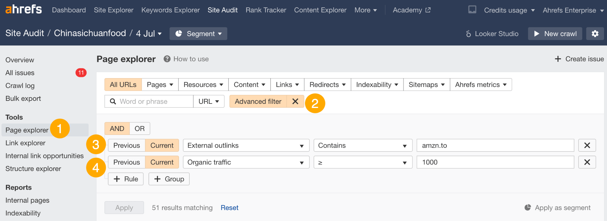 The Official Ahrefs Tutorial: How to Use Ahrefs to Improve SEO | Setting up advanced filters to find Amazon affiliate links