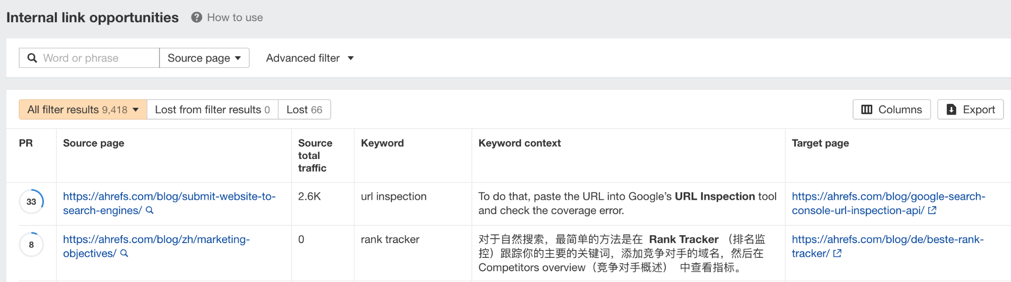 The Official Ahrefs Tutorial: How to Use Ahrefs to Improve SEO | The internal link opportunities report for Ahrefs