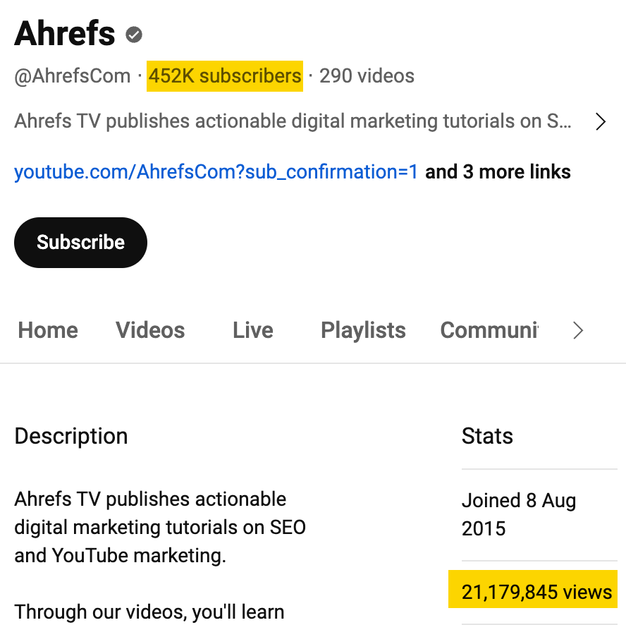 17 Actionable Content Marketing Tips | Number of subscribers and lifetime views our YouTube channel got
