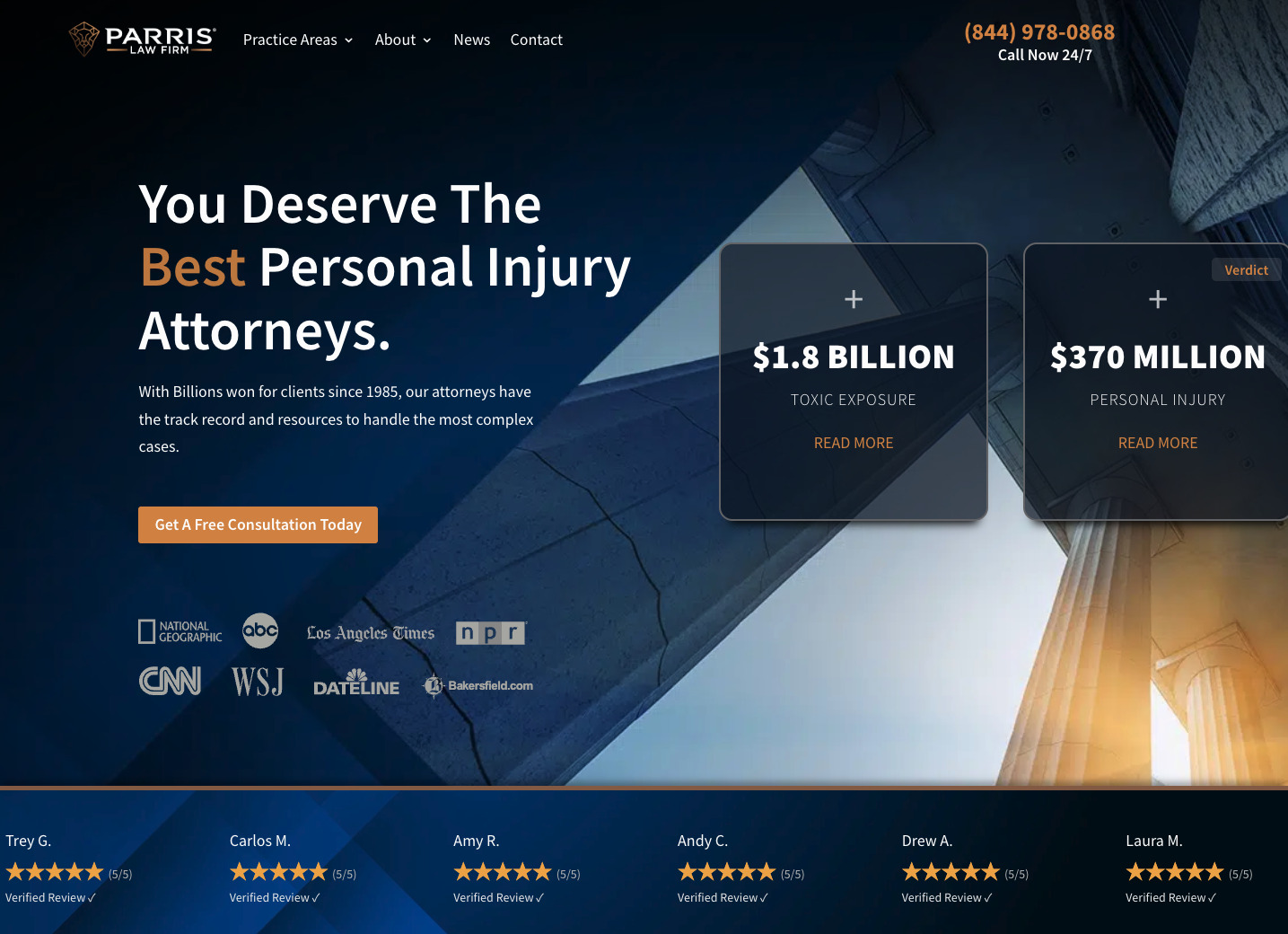 Location Landing Pages: 6 Crucial Elements Of Local Visibility | Parris Law Firm's home page design