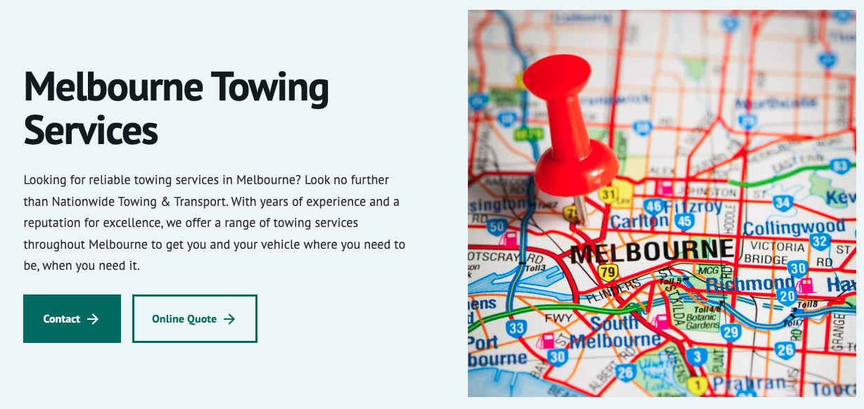 Location Landing Pages: 6 Crucial Elements Of Local Visibility | Example of a towing company using stock imagery.