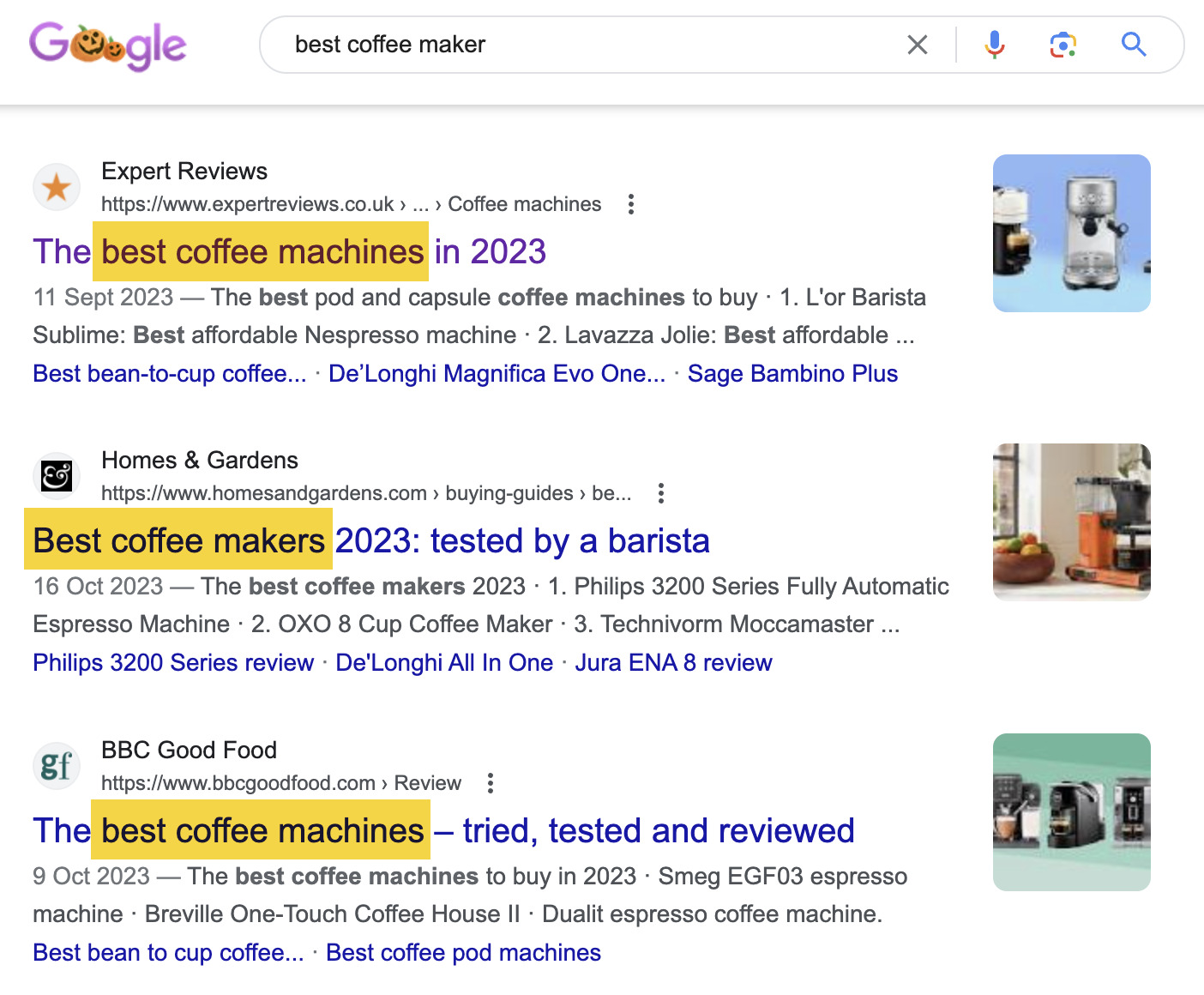 Keyword Mapping for SEO: How To Do It + Free Template | Google search results for "best coffee maker"