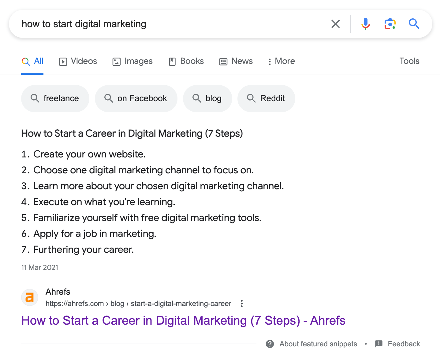 How to Launch an SEO Campaign in 3 Steps | The featured snippet for the query "how to start digital marketing"
